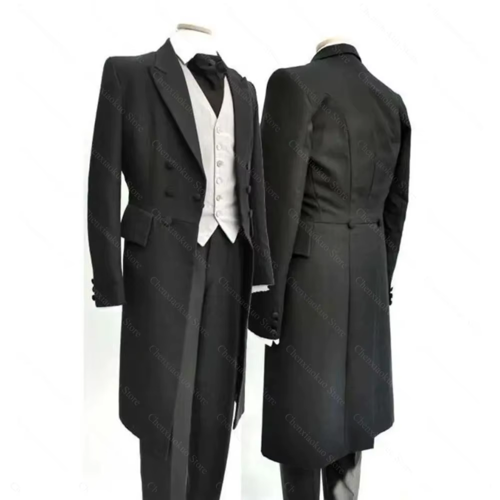 Costumes pour hommes noir mode mariage manteau marié Chic pic revers Double boutonnage costume mascu