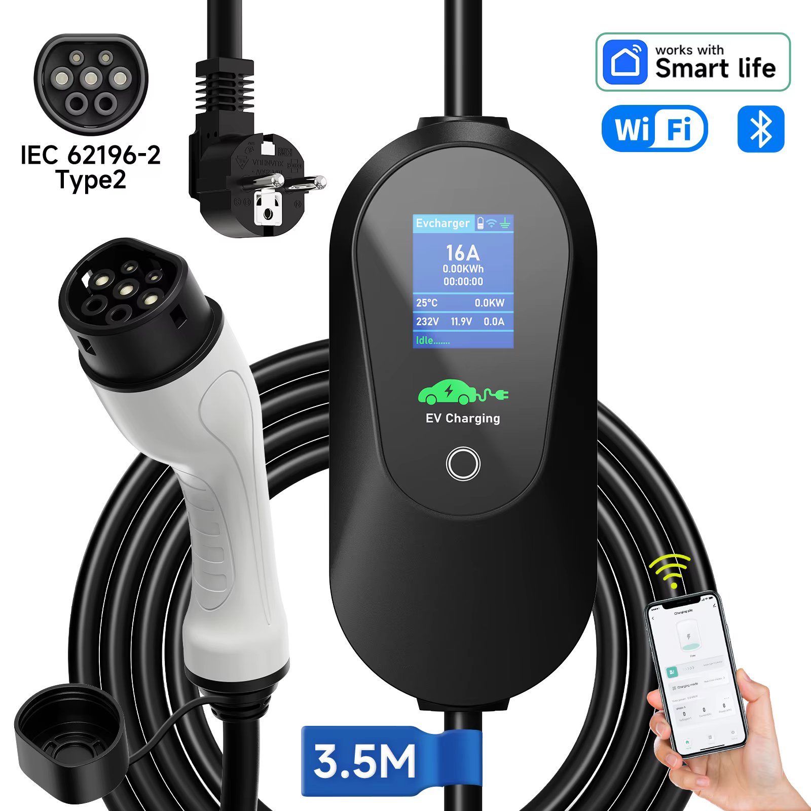 AFEEV 3.6KW Type1 SAE J1772 chargeur EV Portable 16A Type2 chargeur de voiture électrique GB/T EVSE 
