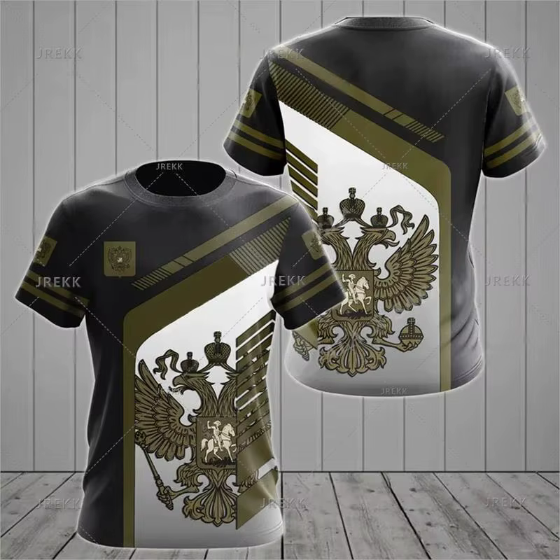 T-shirt décontracté pour homme Russie, col rond ample, drapeau russe, manches courtes, hauts 3D, vêt