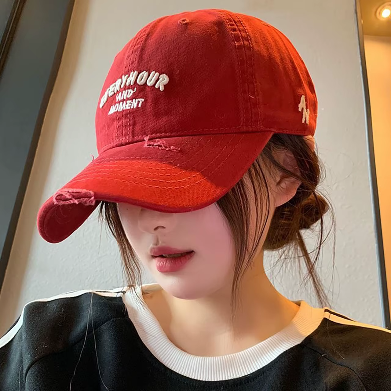RICYGVM chapeau de Baseball rouge pour femmes lettre brodée casquette de langue de canard Sport de p