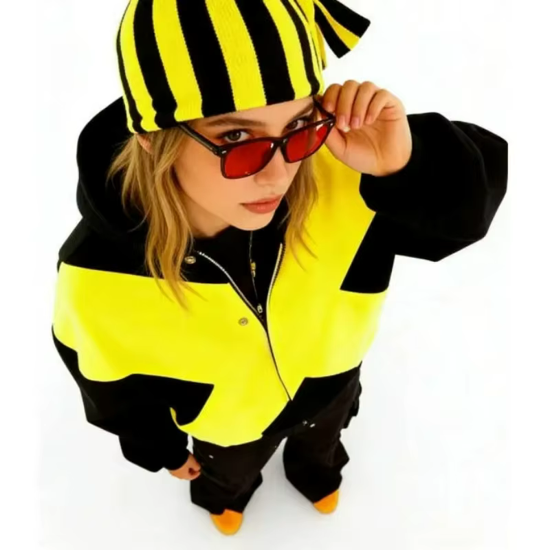 Sweat-shirt Y2K Harajuku Punk à capuche, motif X color block, style rétro gothique, tendance streetw