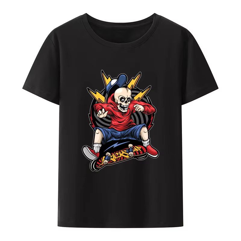 Drôle skateboard crâne imprimé t-shirt garçon motif bande dessinée personnage Camisetas Camisa Cool 