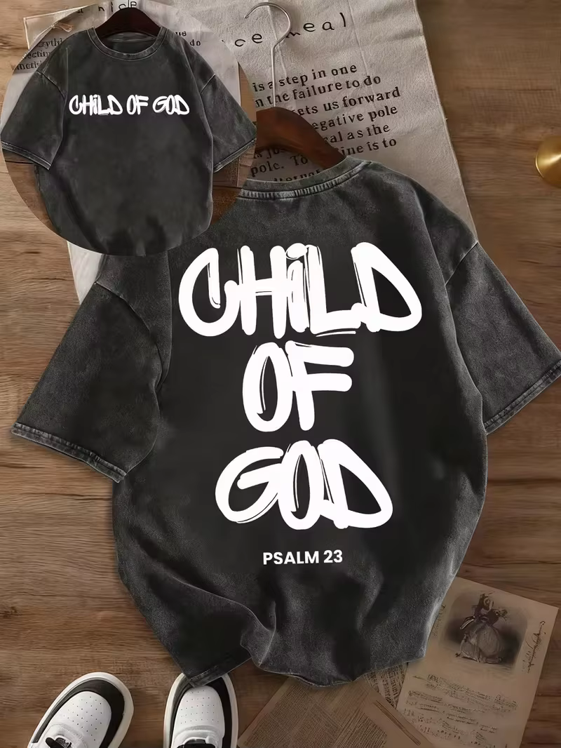 T-shirt graphique vintage délavé « CHILD OF GOD Psalm 23 », tee-shirt décontracté surdimensionné pou