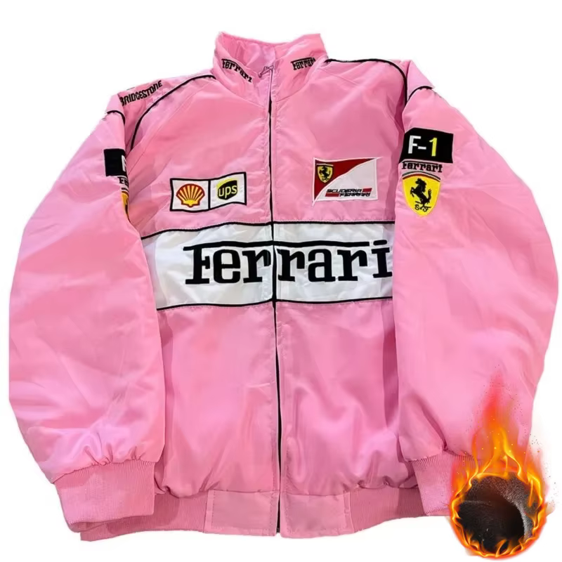 Veste de course brodée rembourrée en coton Ferrari F1 pour hommes femmes veste de course Ferrari ves