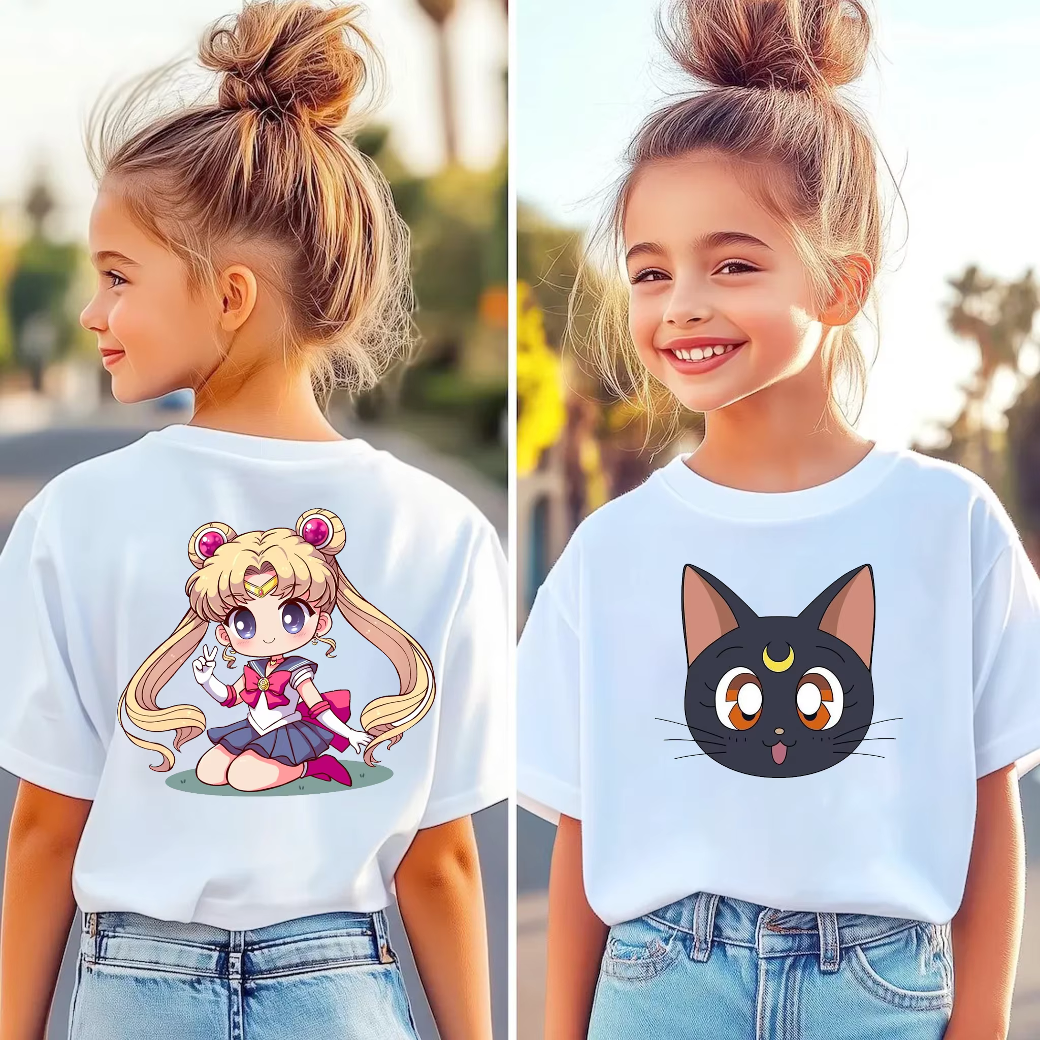 T-shirt unisexe à manches courtes pour enfants, imprimé dessin animé Sailor Moon, ample et décontrac