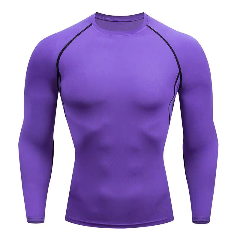 Chemise de course à Compression pour hommes, vêtements de sport à manches longues, séchage rapide, v