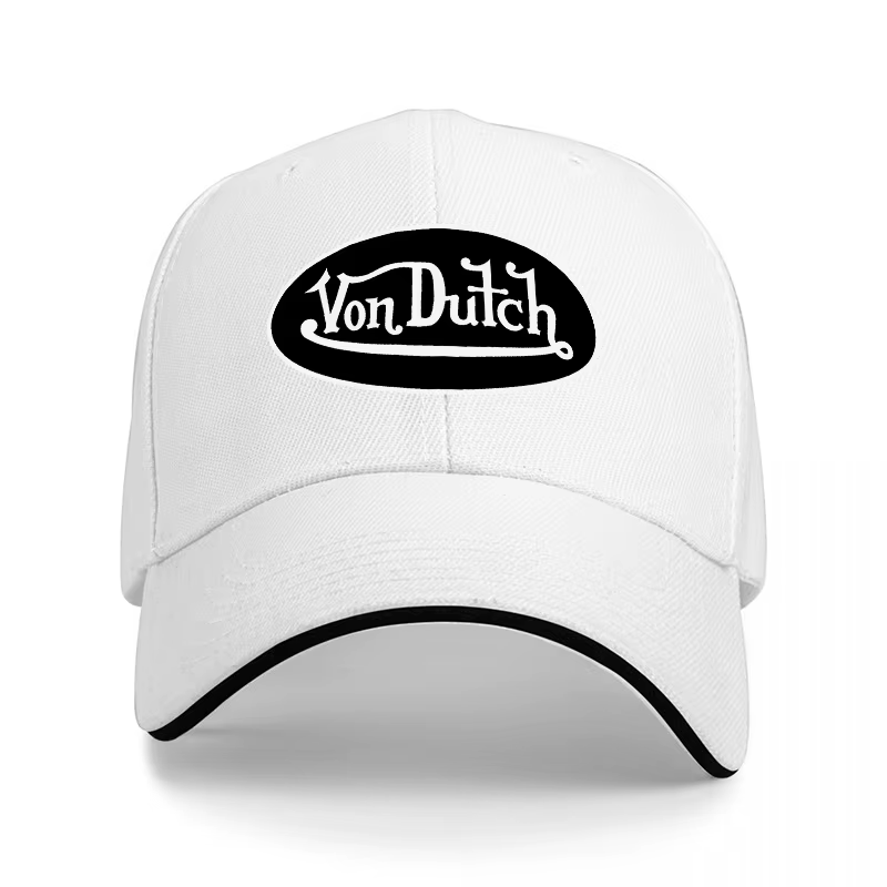 Casquette de baseball Von Dutch noire avec bordure blanche, design brodé classique pour hommes et fe
