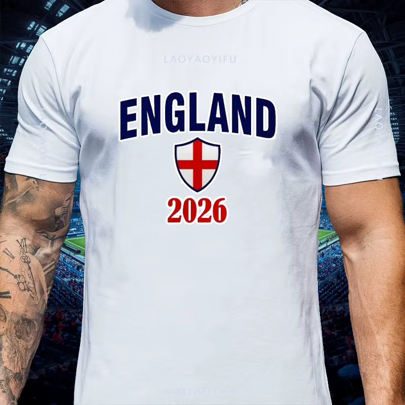 T-shirt de football Angleterre 2026 – T-shirt de supporter unisexe pour la sélection nationale angla