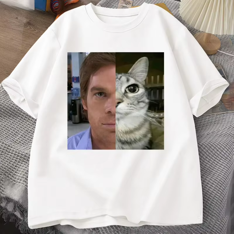 Dexter Morgan chat T-shirts drôle à manches courtes col rond t-shirt unisexe Streetwear femmes vêtem