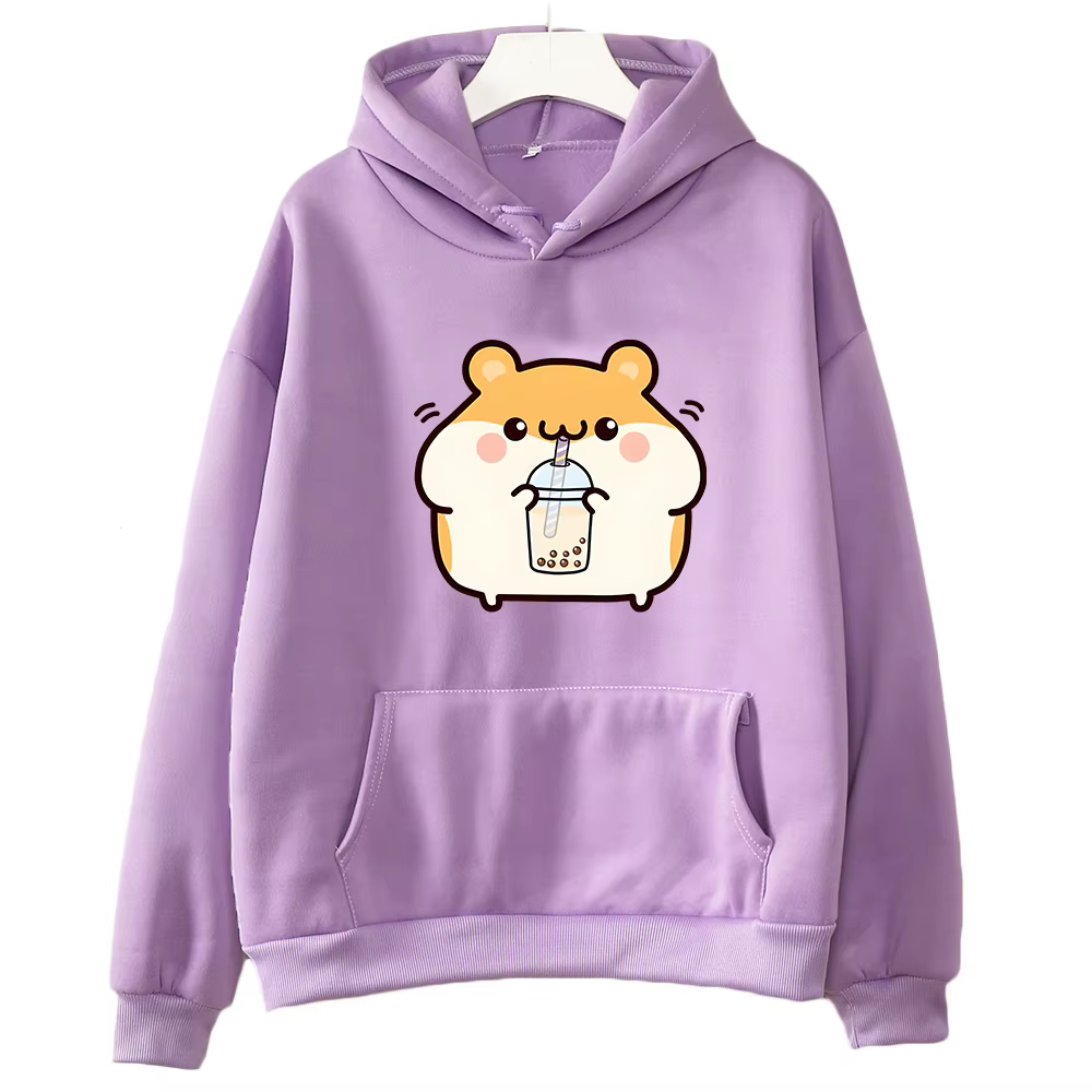 Boba thé Hamster mignon sweat femme dessin animé graphique à capuche décontracté à capuche survêteme
