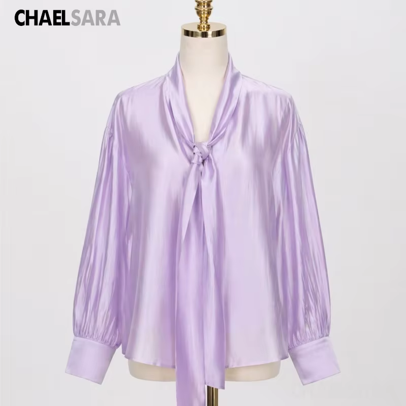 Chemisier ample en lyocell violet à lacets, nouvelle collection Printemps-Été 2026, haute qualité, p