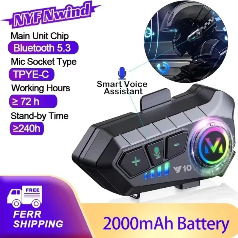Y10 Bluetooth 5.3 casque casque sans fil mains libres appel téléphone Kit Moto étanche écouteur lect