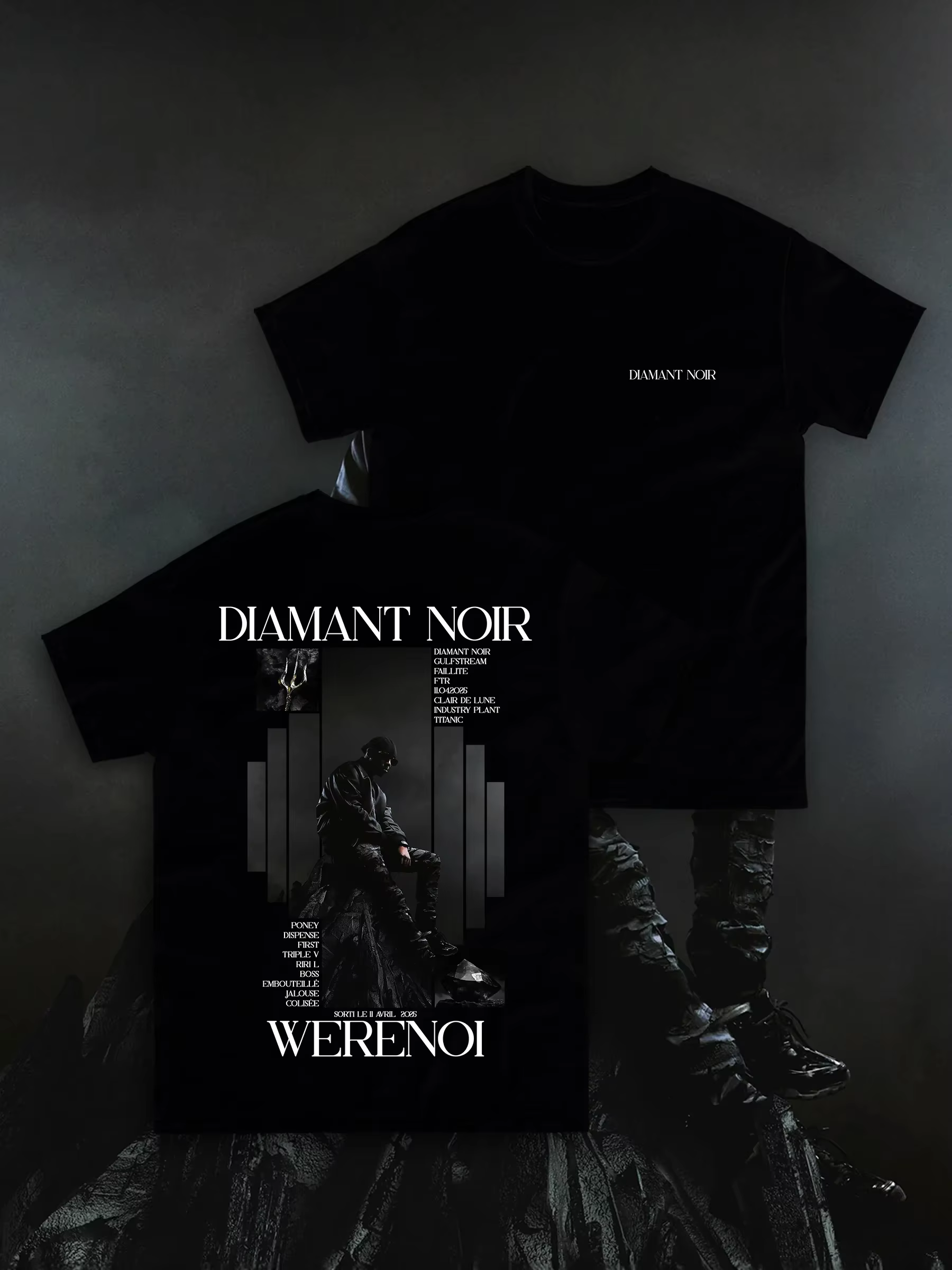 T-shirt à manches courtes avec imprimé graphique du rappeur français Diamant Noir Werenoi, pour homm