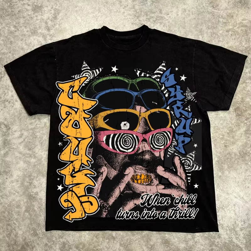 T-shirt graphique hommes femmes haut Vintage Hip Hop Streetwear surdimensionné T-shirt à manches cou