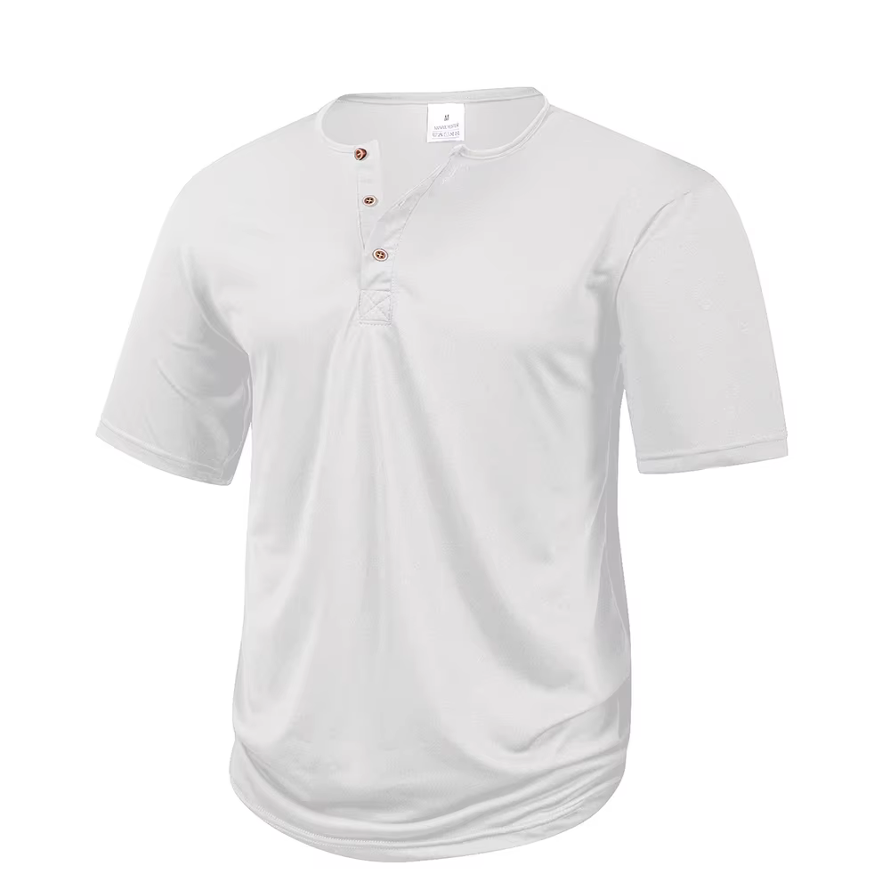 Henry – T-shirt manches courtes pour hommes, décontracté, avec boutons marron, couleur unie, respira