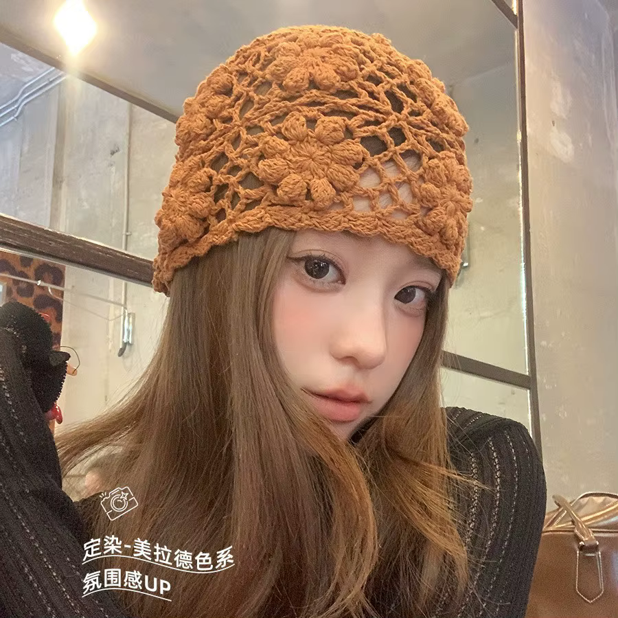 Chapeaux pour femmes Y2k casquettes brume bleu Version coréenne crocheté à la main et évidé en forme