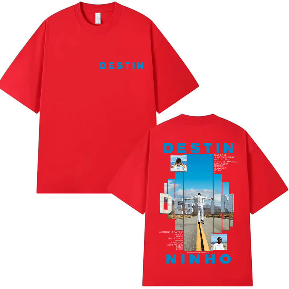 Rappeur NINHO DESTIN Tour 2025 T-shirt graphique hommes mode d'été surdimensionné coton T-shirts Vin