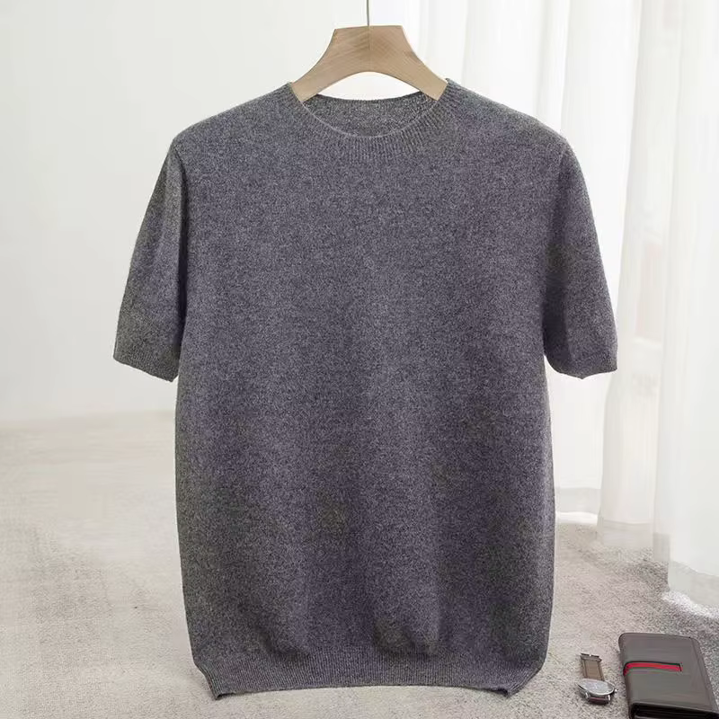 T-shirt Smile Fine Mer37Wool pour homme, col rond, respirant, fin, cachemire, manches courtes, solid