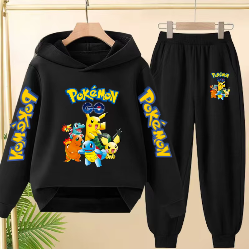 Vêtements deux pièces Pikachu pour enfants, sweat-shirt + pantalon, survêtement décontracté pour gar