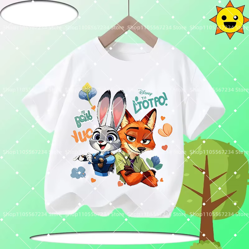 T-Shirt ample à manches courtes pour enfants, imprimé Zootopia, hauts décontractés d'été doux et res