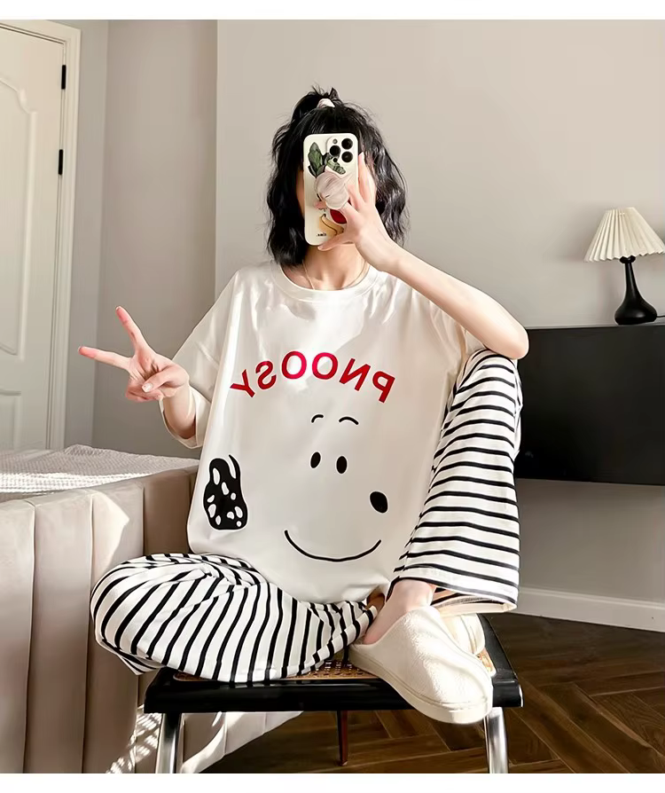 Nouvel ensemble de pyjama Snoopy 2026 pour filles, haut à manches courtes et pantalon long à motif d
