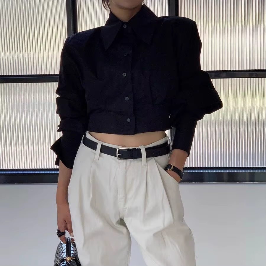 Chemisiers à manches longues et col rabattu pour femme, couleur unie, dos ajouré, chemises tendance 