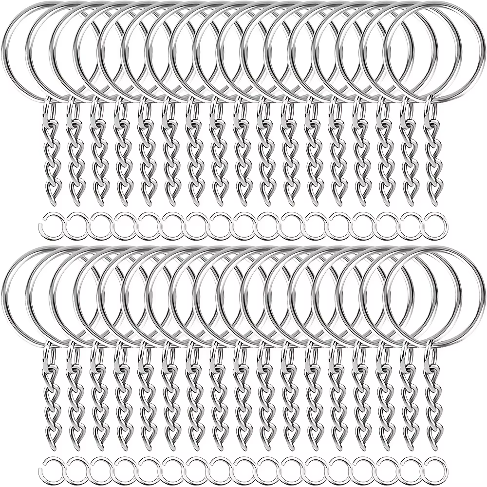 30 pièces argent plaqué métal porte-clés vierge porte-clés fendu porte-clés avec chaîne boucles d'es