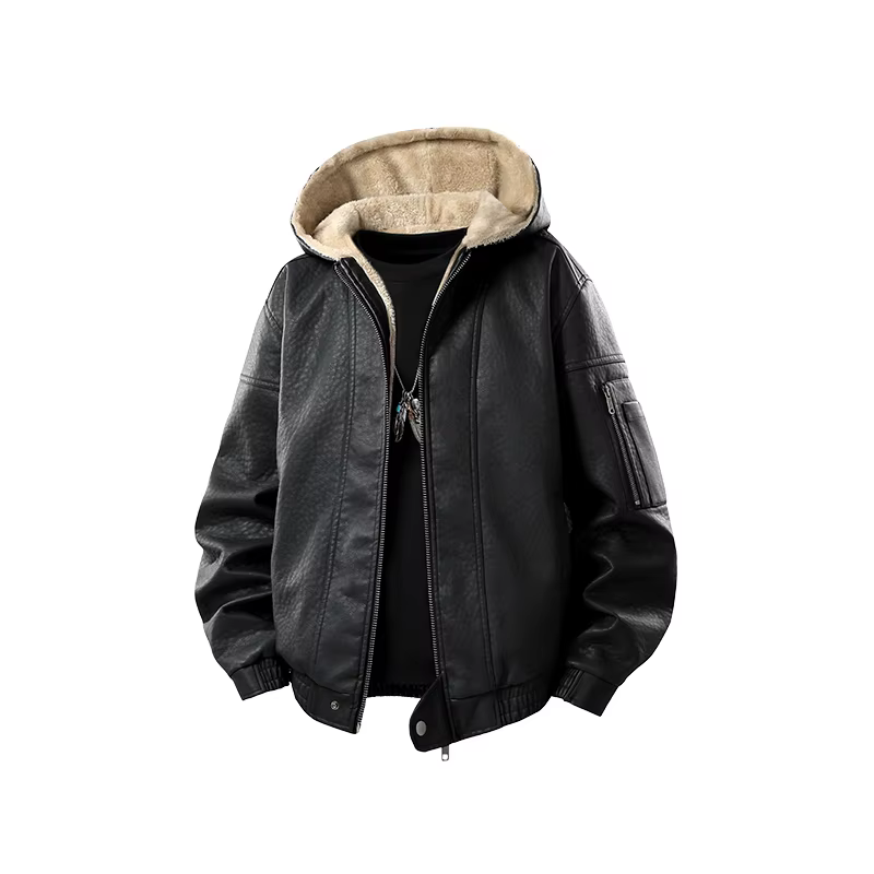 Veste en cuir à capuche décontractée pour hommes, chaud d'hiver, marque de qualité, veste de Locomot