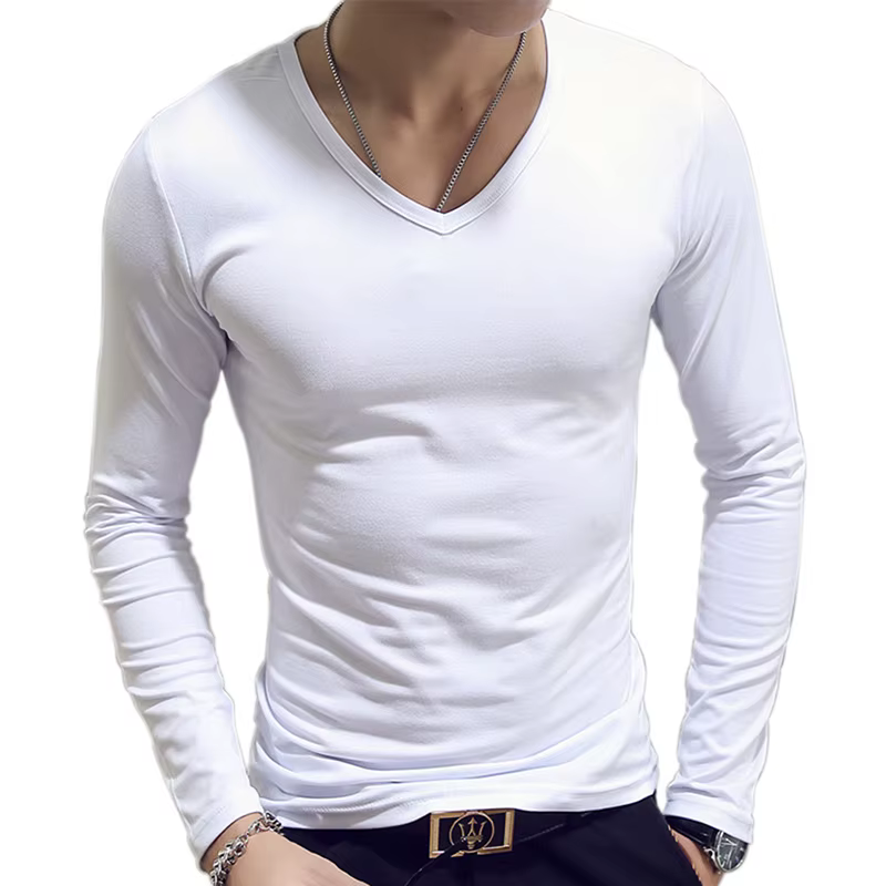 T-shirt à Manches sulfet Col Rond pour Homme, Vêtement Basique, Slim, Décontracté, Couleur Unie, Pri