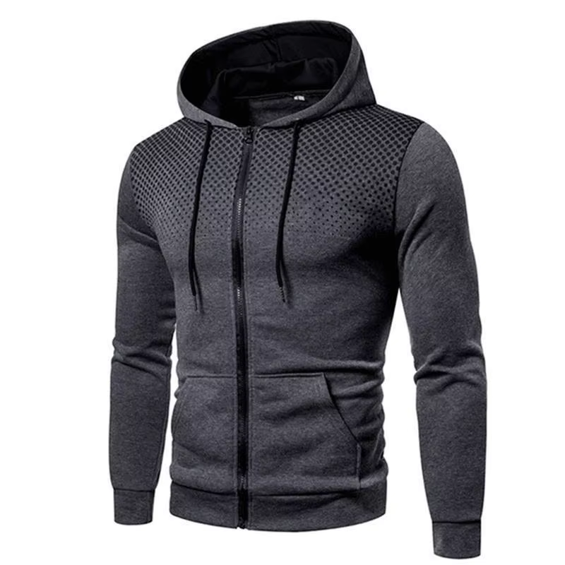 Sweat-shirt à capuche zippé pour homme, imprimé points ondulés, coupe slim, décontracté, pour l'exté