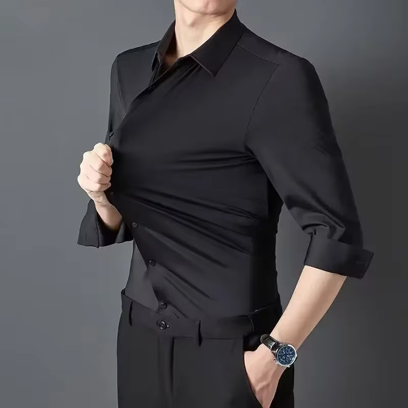 Chemise ultra-extensible pour hommes de qualité supérieure – Chemise formelle d'affaires soyeuse à m