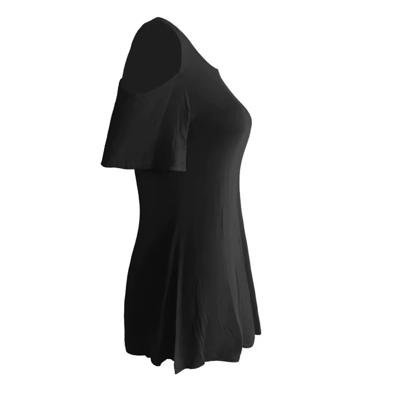 T-shirt décontracté à col rond et manches courtes, coupe ample, épaules dénudées, en tissu amélioré,