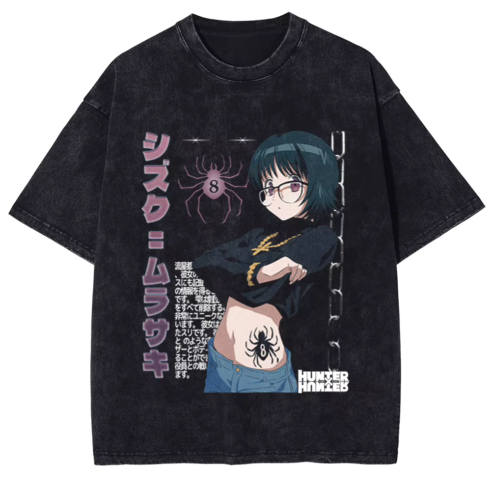 HUNTER × HUNTER Manga T-shirt graphique Chrollo Lucilfer imprimé lavé surdimensionné T-shirt hommes 