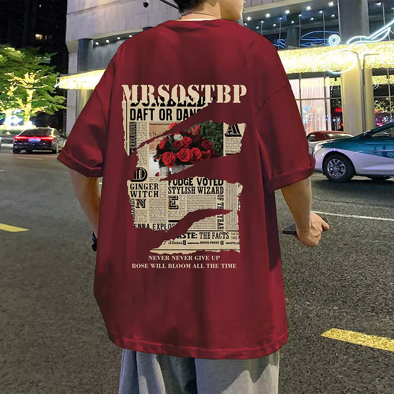 T-shirts graphiques vintage Rose été 2026 pour hommes, imprimé lettres, coupe oversize, col rond, ma