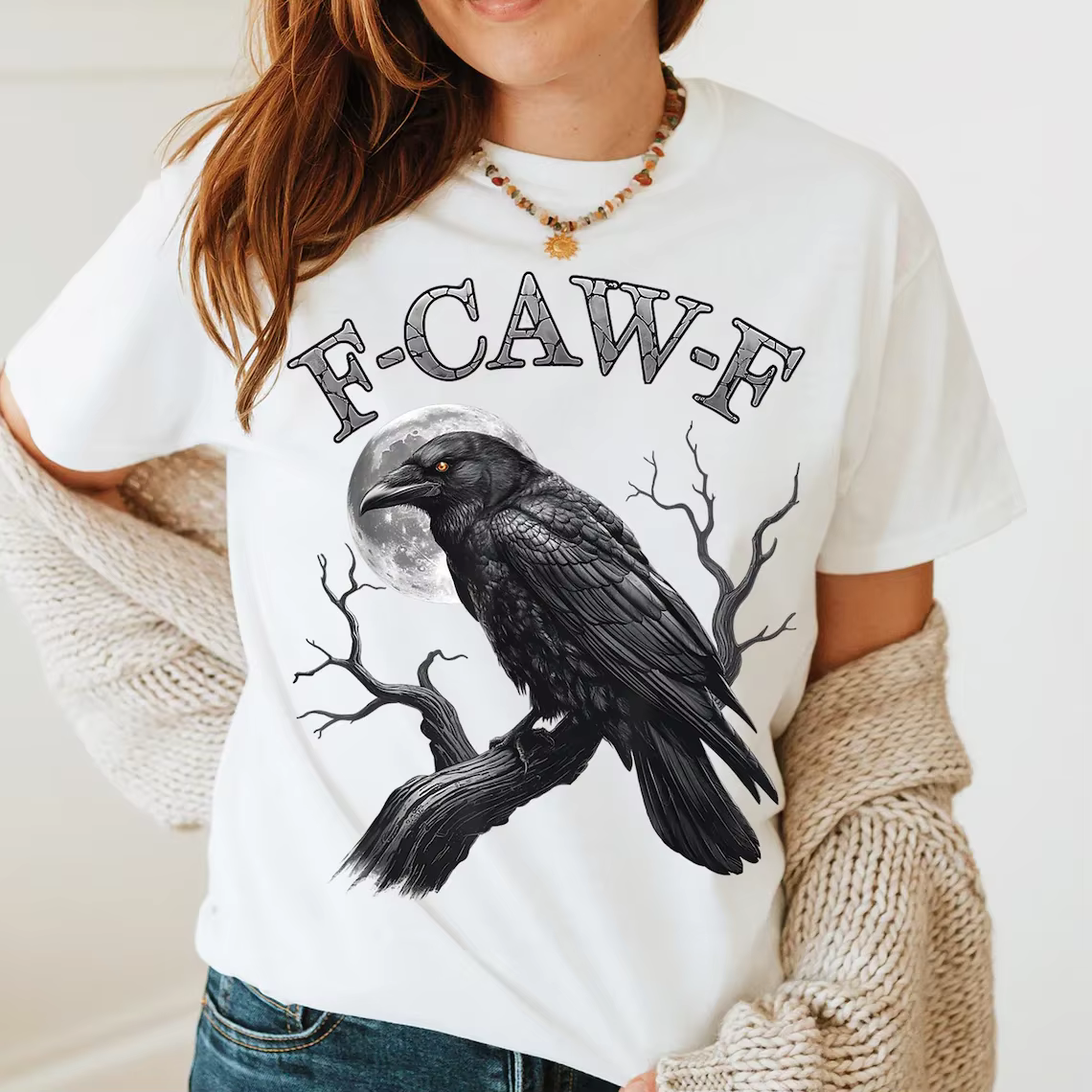 F Caw F Halloween gothique corbeau femmes T-Shirt à manches courtes col rond décontracté hauts pour 
