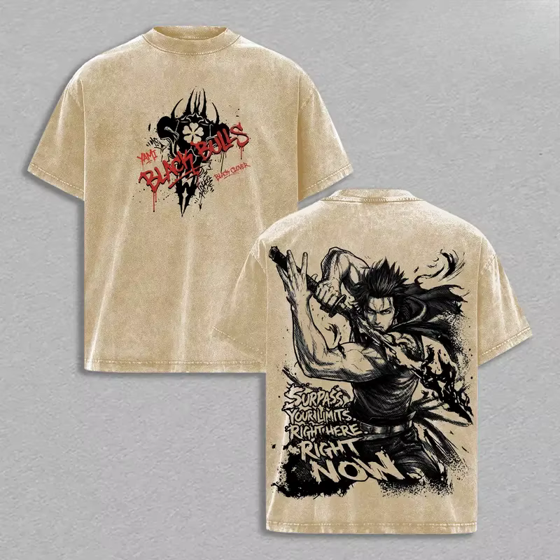 T-shirt Anime Black Clover Yami Sukehiro pour hommes et femmes, en coton lavé, style rétro, surdimen