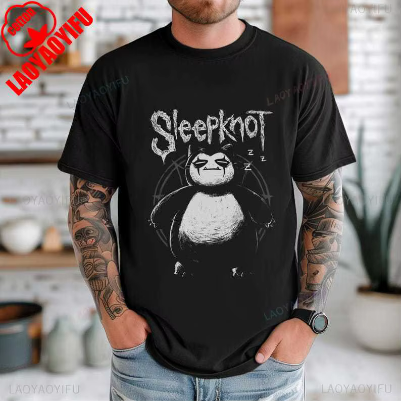 T-shirt en coton imprimé graphique drôle Snorlax X Sleepknot, cadeaux Anime et Manga pour hommes et 