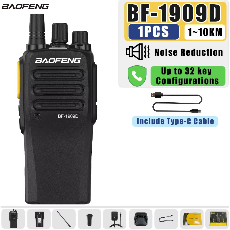 Radio bidirectionnelle Baofeng BF-1909D 12W 4800mAh avec réduction intelligente du bruit, UHF, crypt