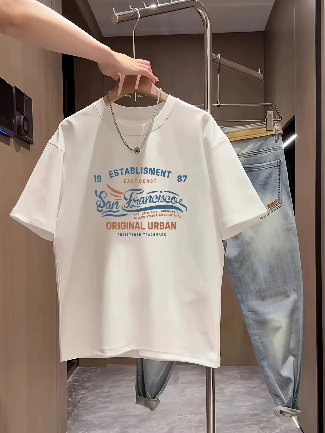 T-shirt pour homme Original Urban ESTABLISHMENT 87, imprimé lettres dégradées rétro, col rond décont