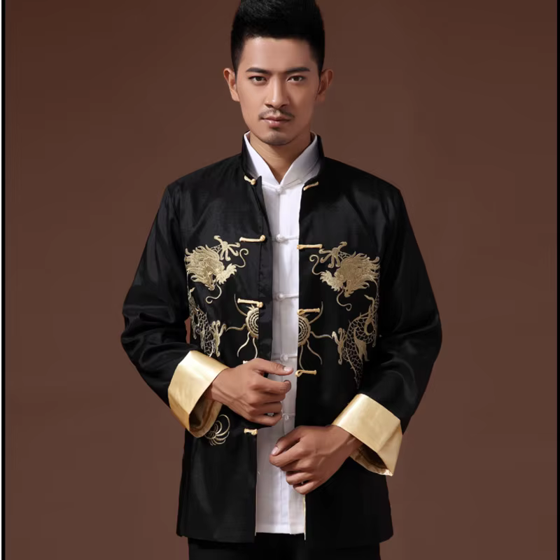 Veste à manches longues imprimée Phoenix pour hommes, costume chinois traditionnel, dragon Tang, lit