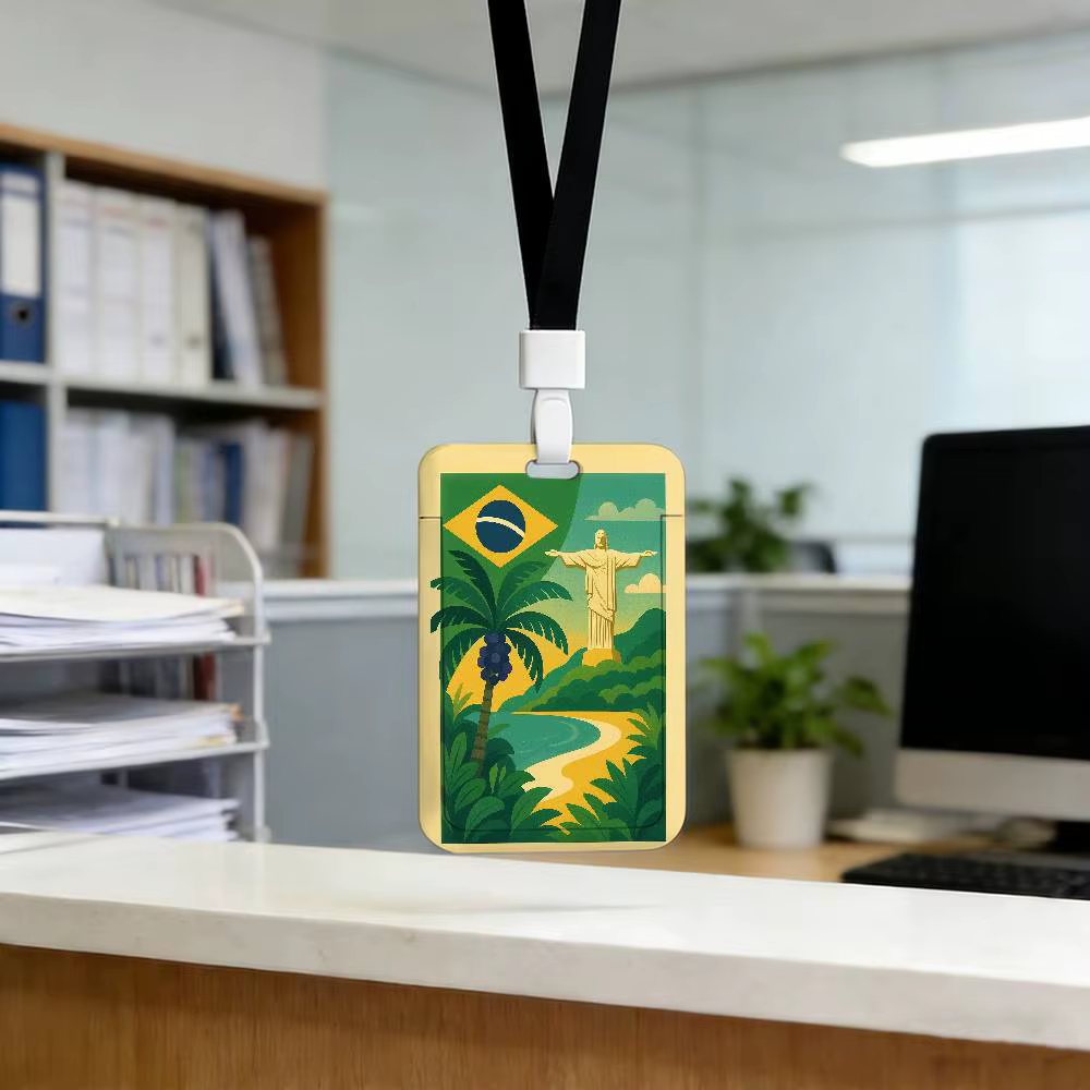 Porte-cartes en lanière durable avec motif drapeau brésilien pour cartes quotidiennes, photocartes d