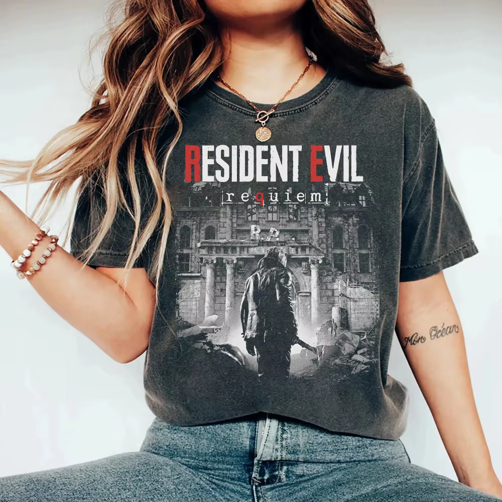 T-shirt Resident Evil Requiem Leon S Kennedy Tee Grace Ashcroft Victor Gideon à manches courtes pour