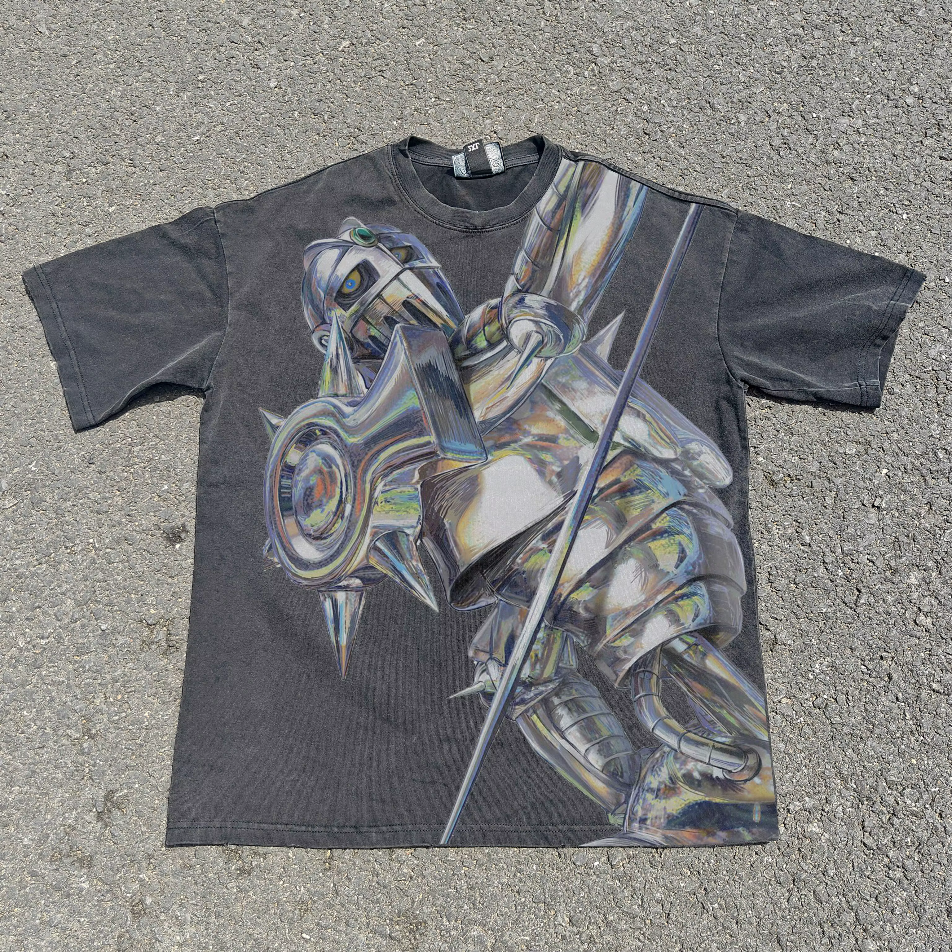 Silver Chariot t-shirt sweat Anime lavé noir t-shirt Street Wear Cool Halloween Costume