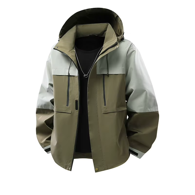 Veste imperméable coupe-vent à capuche pour hommes, décontractée, détachable, couleur bloquée, rando
