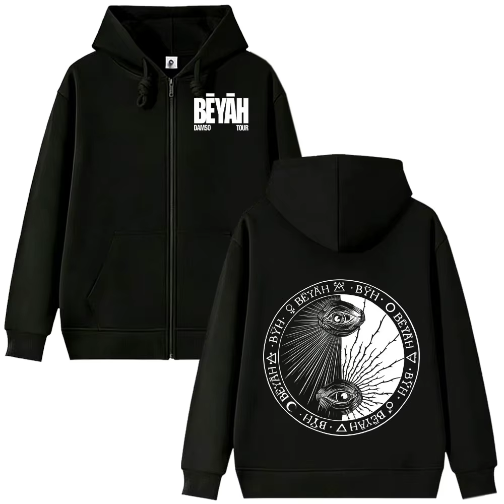 Sweat-shirt à fermeture éclair Singer Damso Fashion Album Merch, imprimé double face, style pop, cou