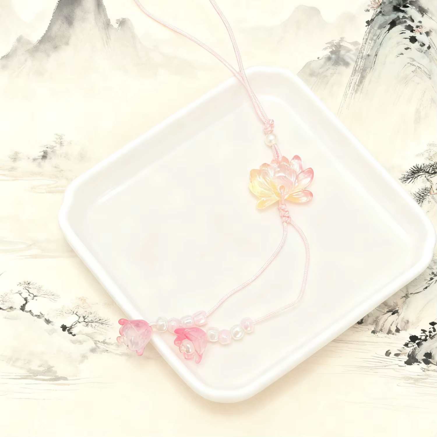 Lanière Lotus de Style chinois perlée, lanière de téléphone du muguet, porte-clés, pendentif de sac 