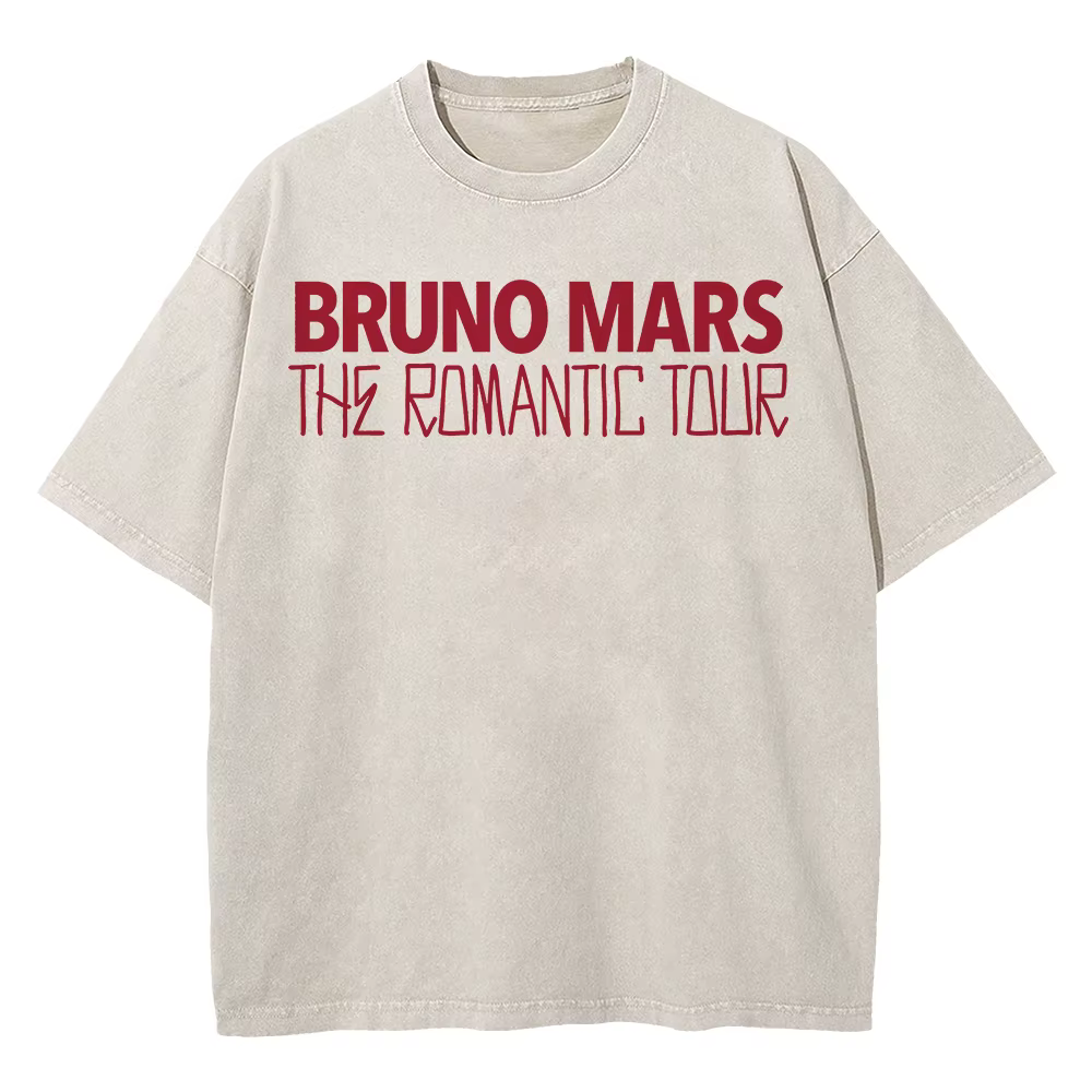 T-shirt 100% coton vintage lavé Bruno Mars The Romantic Tour 2026 Mode Homme/Femme Rétro Surdimensio
