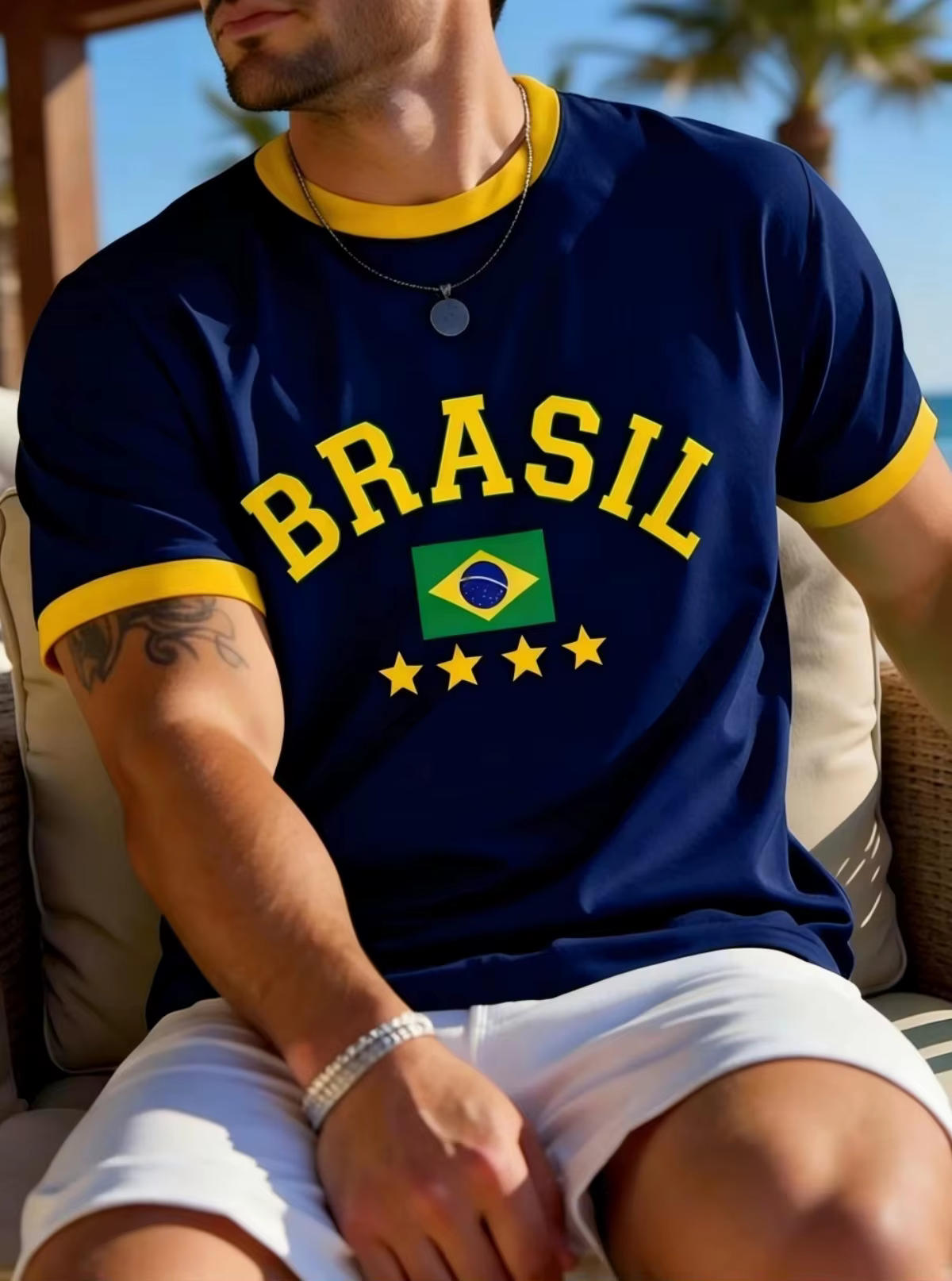 Nouveau T-shirt imprimé Brésil pour hommes, hauts à drapeau brésilien, maillot de football décontrac