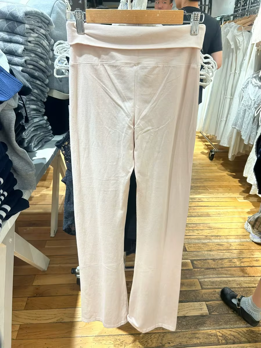 Pantalon de Yoga rose à rabat pour femme, slim, en coton élastique, Long évasé, décontracté, Style P