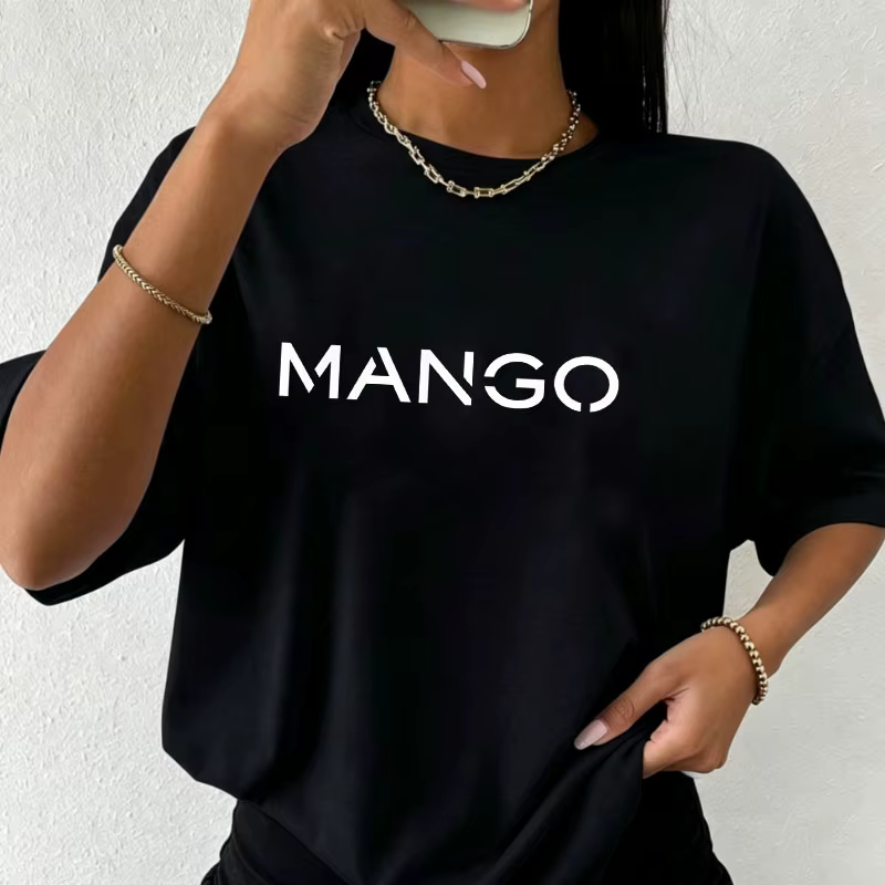 T-shirt minimaliste pour femme avec imprimé lettre MANGO, col rond simple, manches courtes, décontra